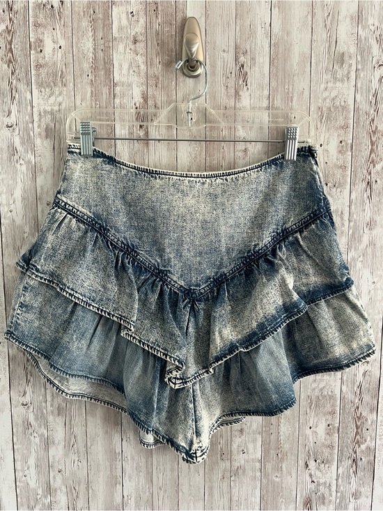 MOTHER Dresses & Skirts - MOTHER Acid-Wash Denim Ruffle Mini Skirt Western Festival Size 27